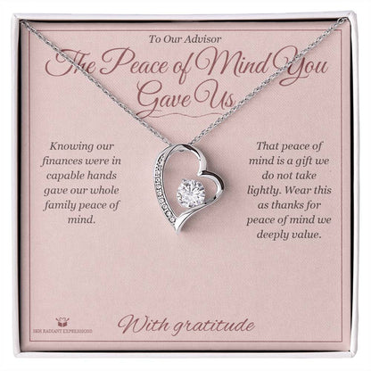 Forever Love Necklace with personalized message card for advisor