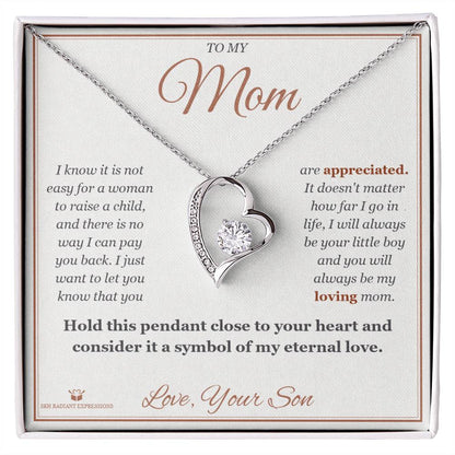 Forever Love Necklace with personalized message card for mom