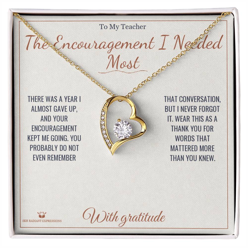 Engraved Forever Love Necklace with message for teacher
