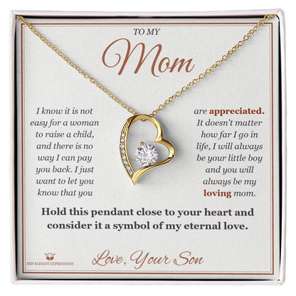 Engraved Forever Love Necklace with message for mom