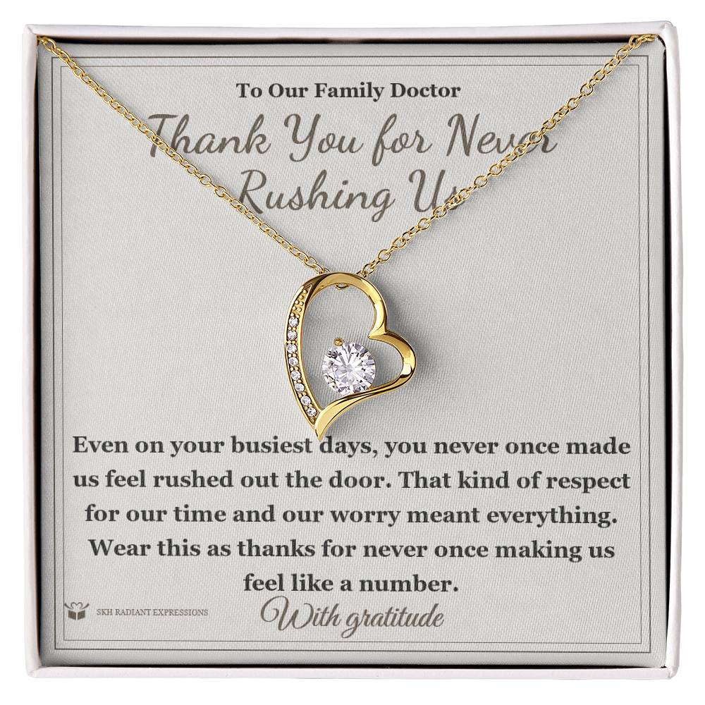 Forever Love Necklace with personalized message card for doctor