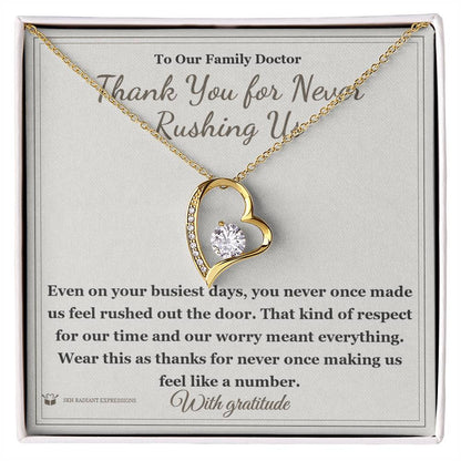 Forever Love Necklace with personalized message card for doctor