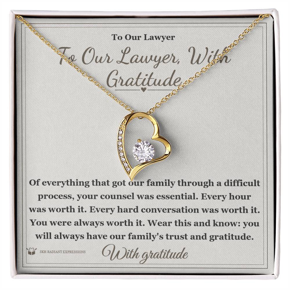 Forever Love Necklace with personalized message card for lawyer