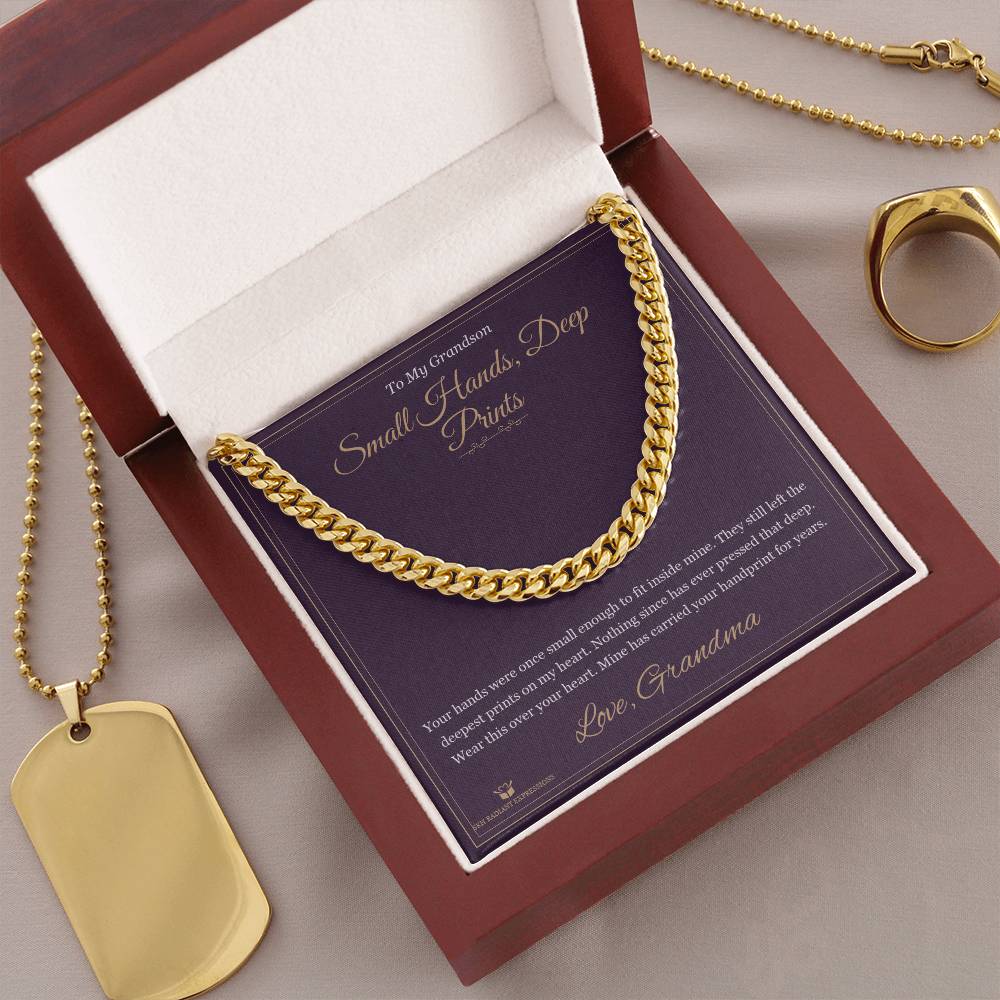Small Hands, Deep Prints - Cuban Link Chain for Grandson - personalized keepsake gift from SKH Radiant Expressions