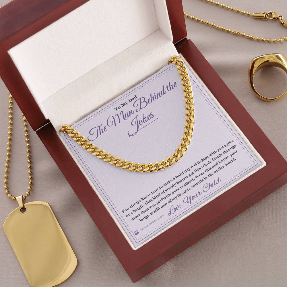 The Man Behind the Jokes - Cuban Link Chain for Stepdad - personalized keepsake gift from SKH Radiant Expressions
