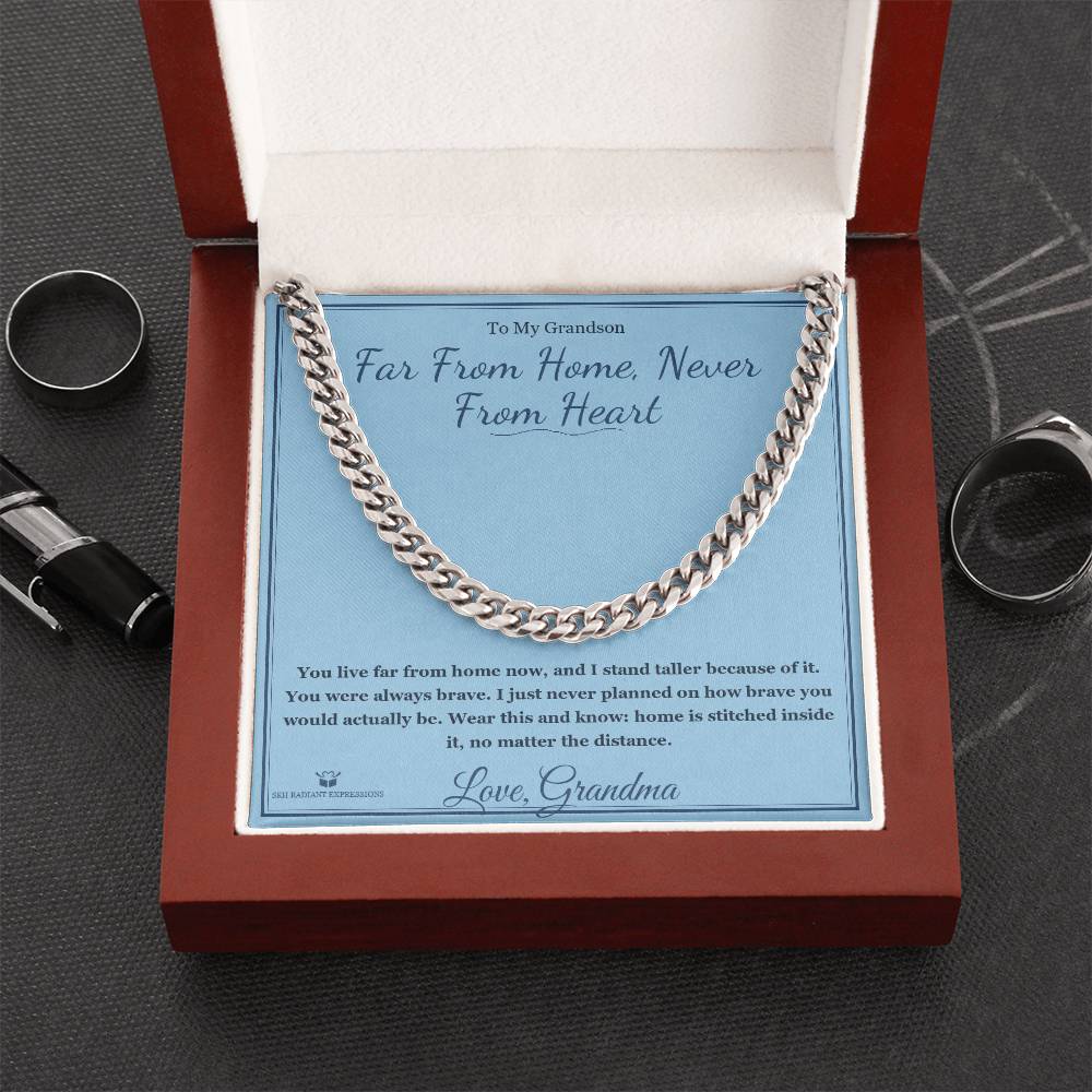 Far From Home, Never From Heart - Cuban Link Chain for Grandson - personalized keepsake gift from SKH Radiant Expressions