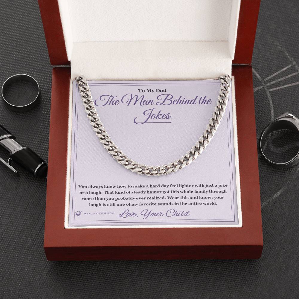 The Man Behind the Jokes - Cuban Link Chain for Stepdad - personalized keepsake gift from SKH Radiant Expressions