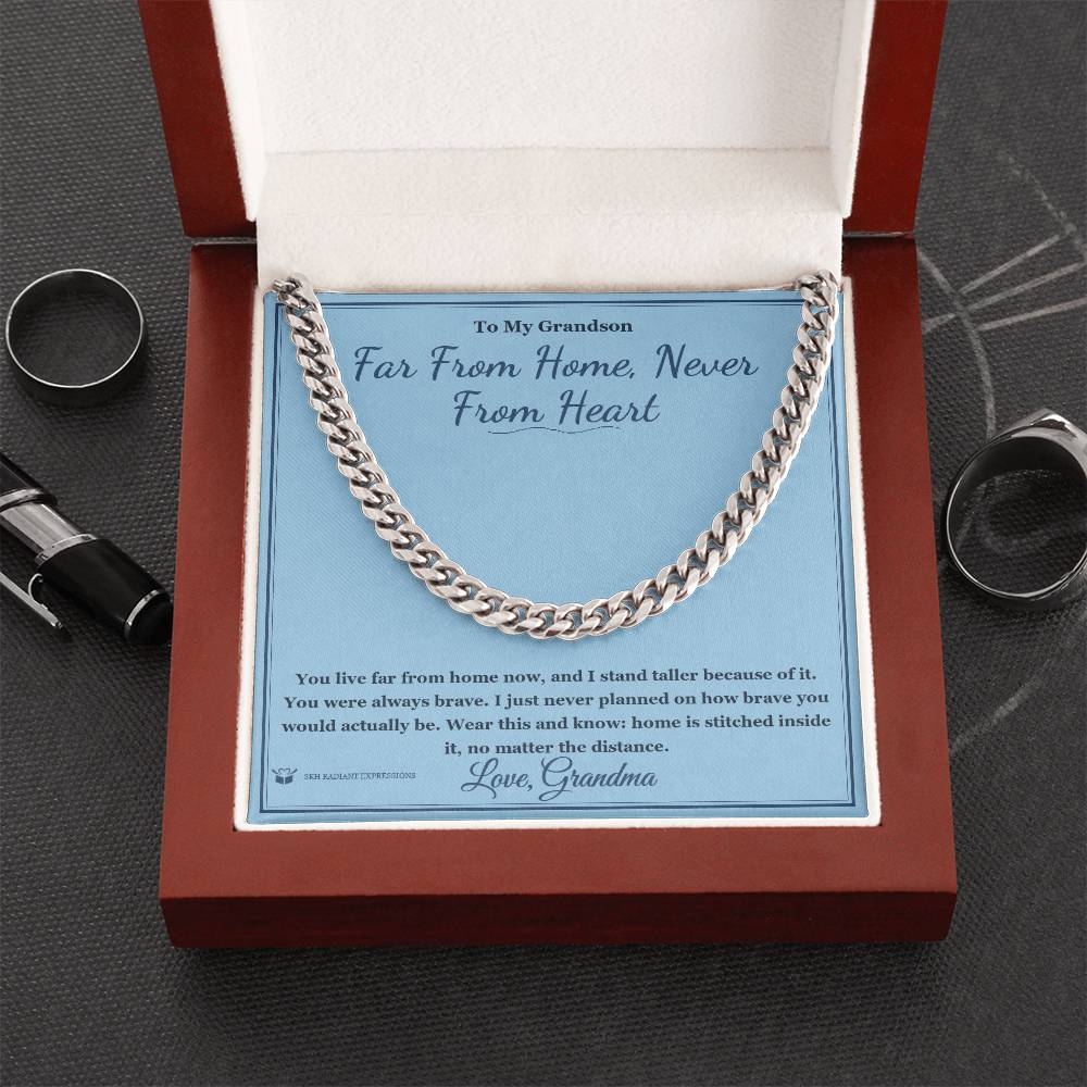 Far From Home, Never From Heart - Cuban Link Chain for Grandson - personalized keepsake gift from SKH Radiant Expressions