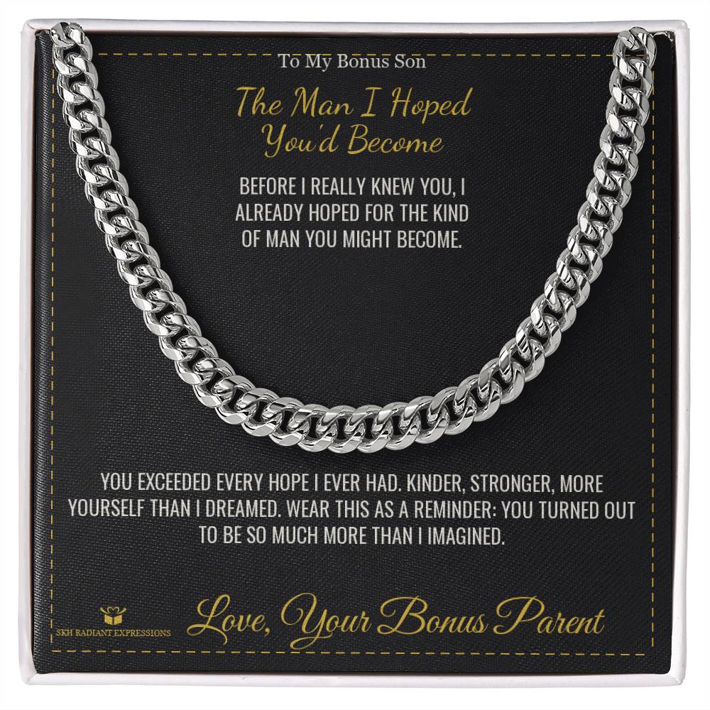 Cuban Link Chain with personalized message card for stepson
