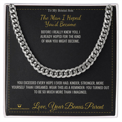 Cuban Link Chain with personalized message card for stepson