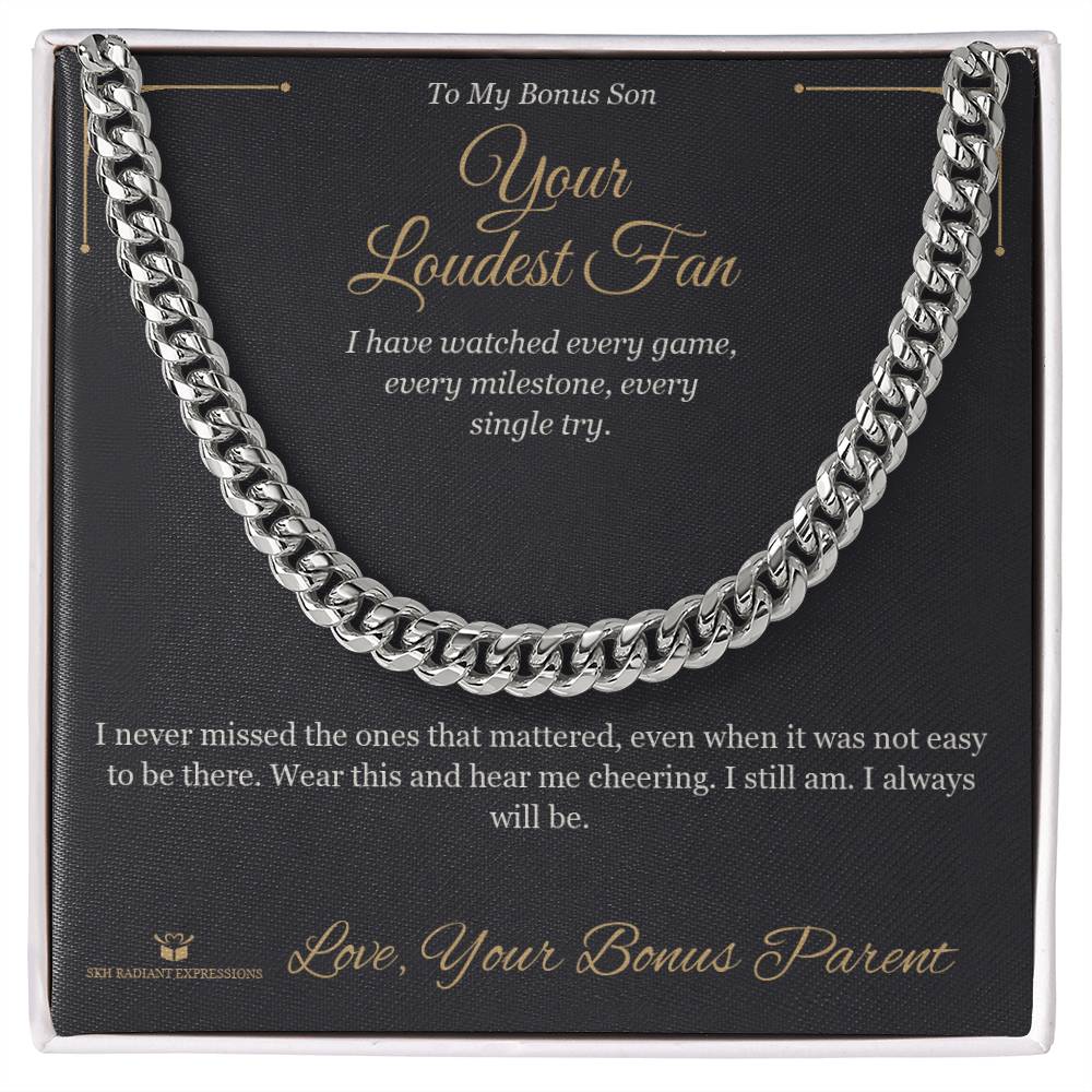 Cuban Link Chain with personalized message card for stepson
