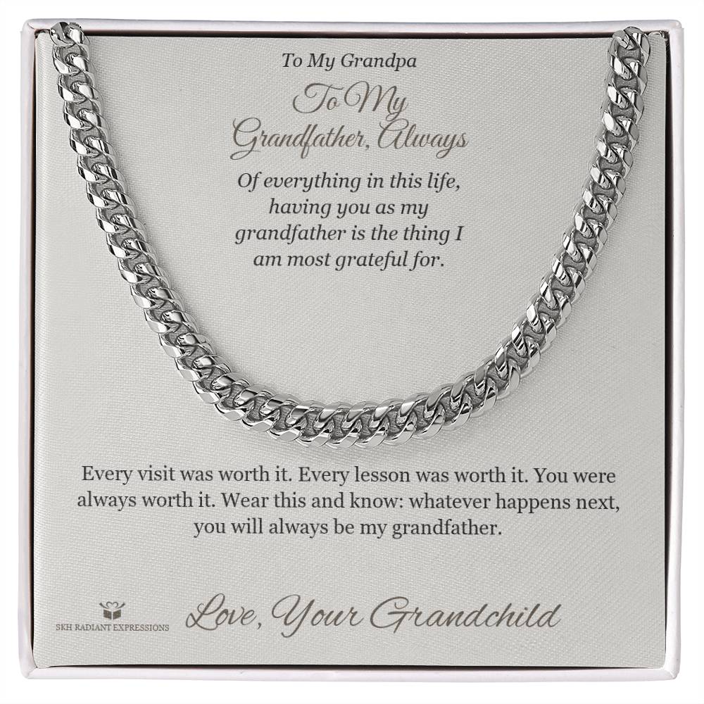 Cuban Link Chain with personalized message card for grandfather