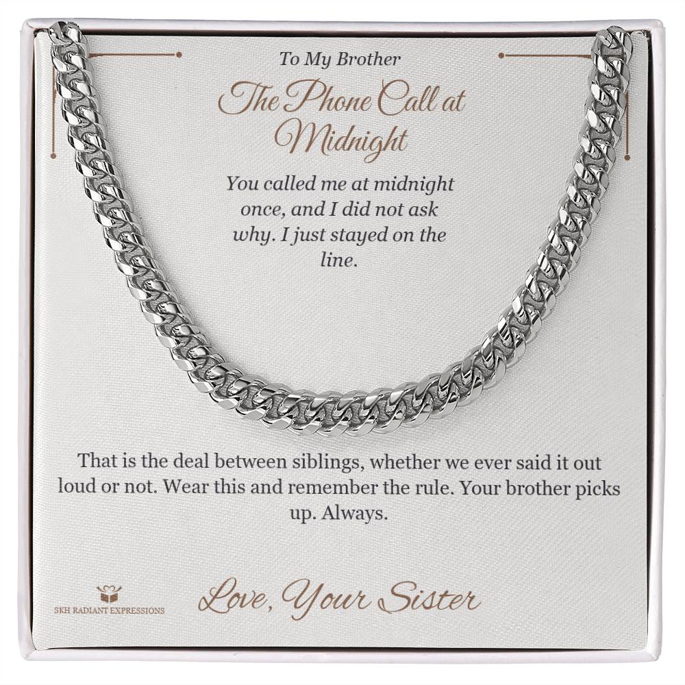 Engraved Cuban Link Chain with message for brother
