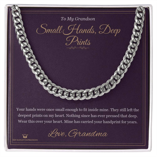 Small Hands, Deep Prints - Cuban Link Chain for Grandson - personalized keepsake gift from SKH Radiant Expressions