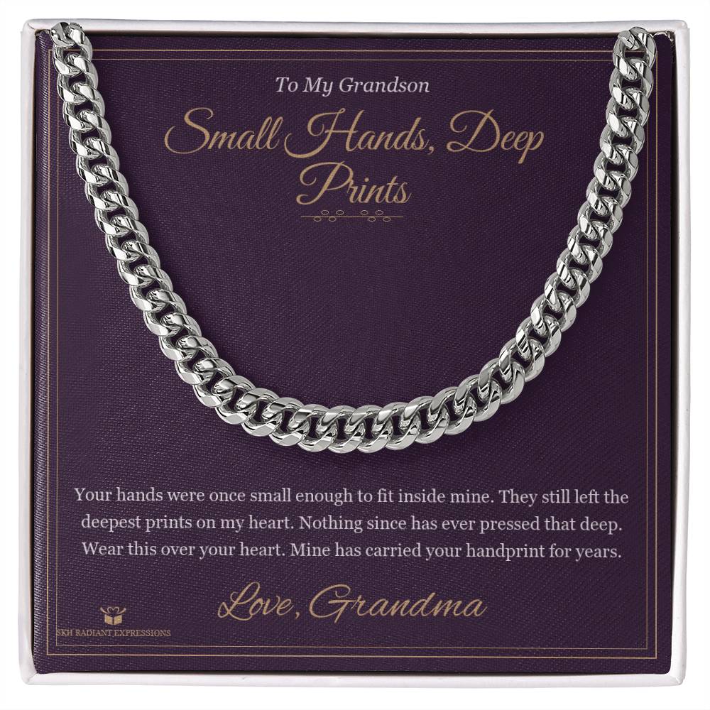 Small Hands, Deep Prints - Cuban Link Chain for Grandson - personalized keepsake gift from SKH Radiant Expressions