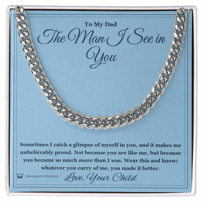 Cuban Link Chain with personalized message card for dad