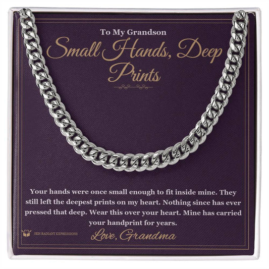 Small Hands, Deep Prints - Cuban Link Chain for Grandson - personalized keepsake gift from SKH Radiant Expressions