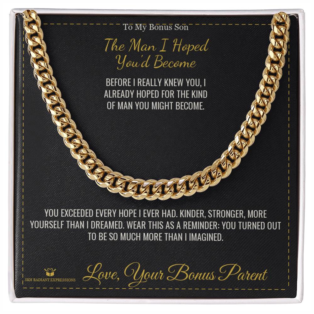 Engraved Cuban Link Chain with message for stepson