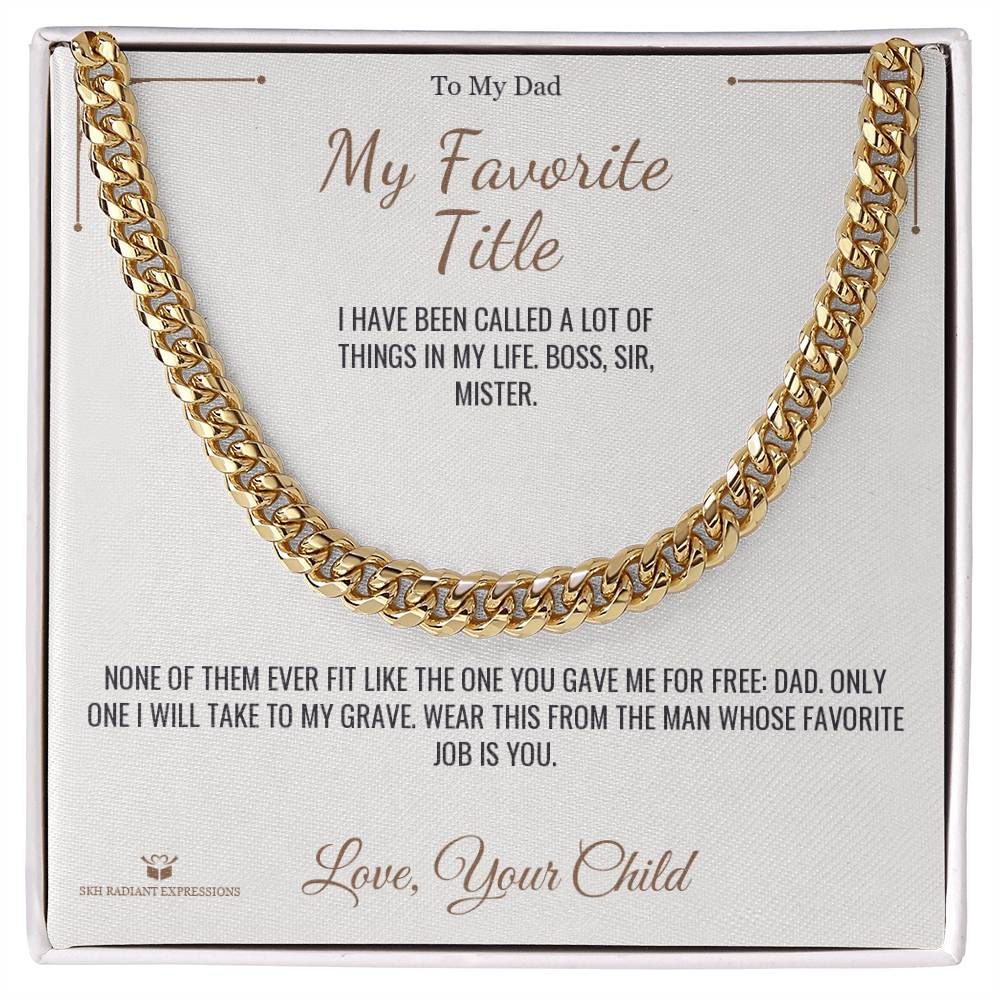 Engraved Cuban Link Chain with message for dad
