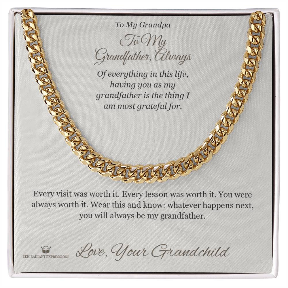 Engraved Cuban Link Chain with message for grandfather