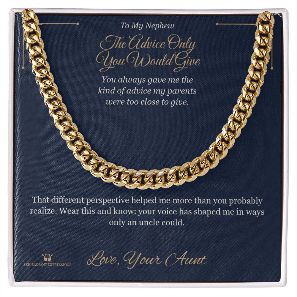 Engraved Cuban Link Chain with message for nephew