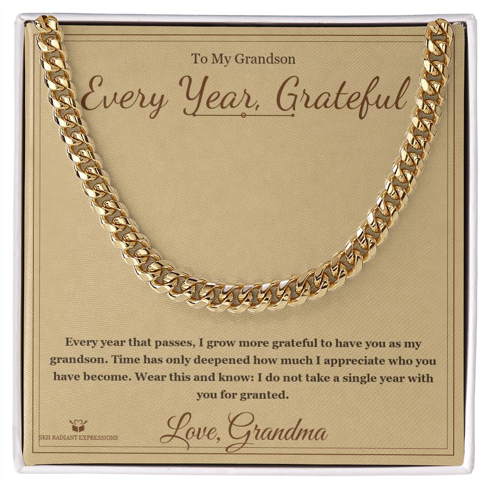 Every Year, Grateful - Cuban Link Chain for Grandson - personalized keepsake gift from SKH Radiant Expressions