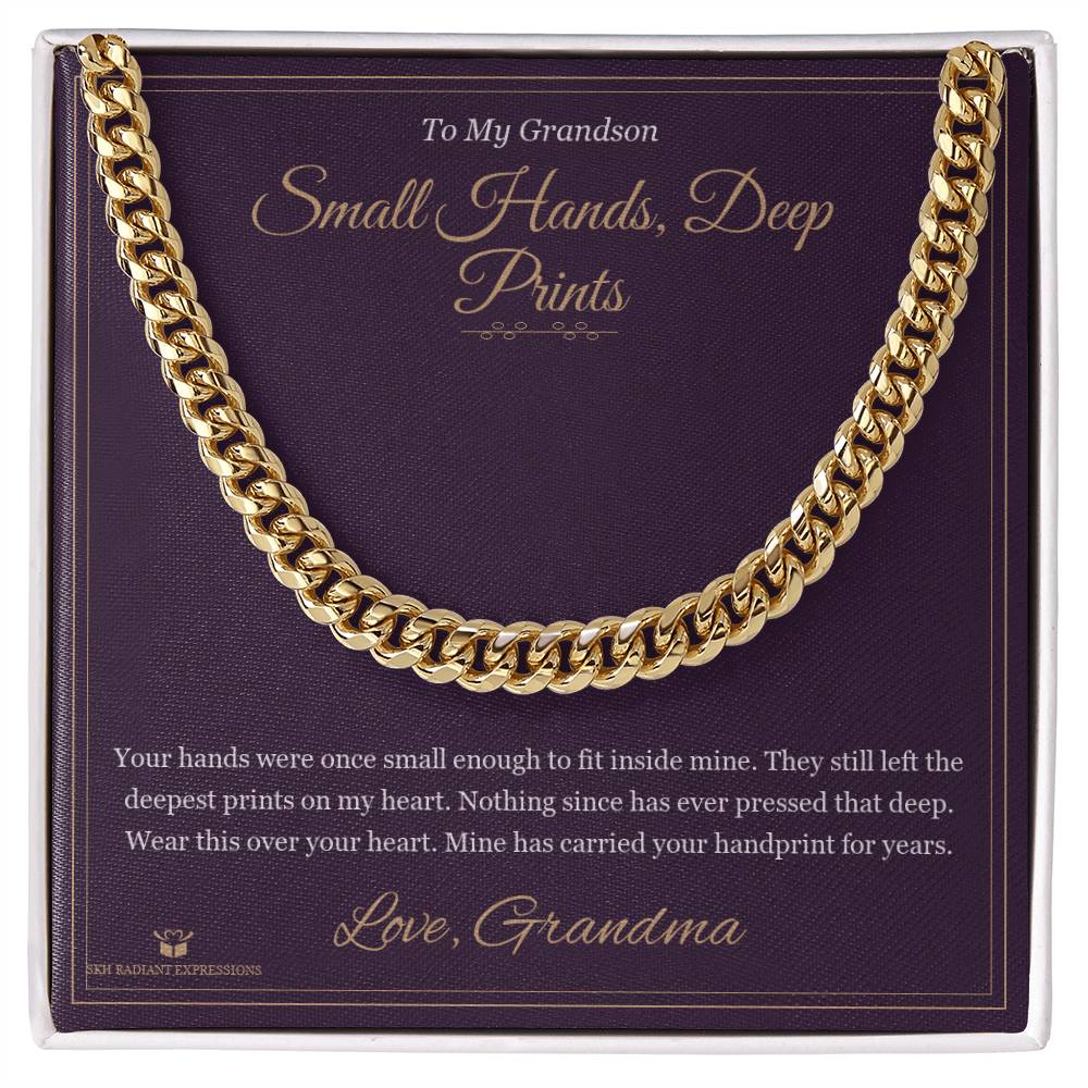 Small Hands, Deep Prints - Cuban Link Chain for Grandson - personalized keepsake gift from SKH Radiant Expressions