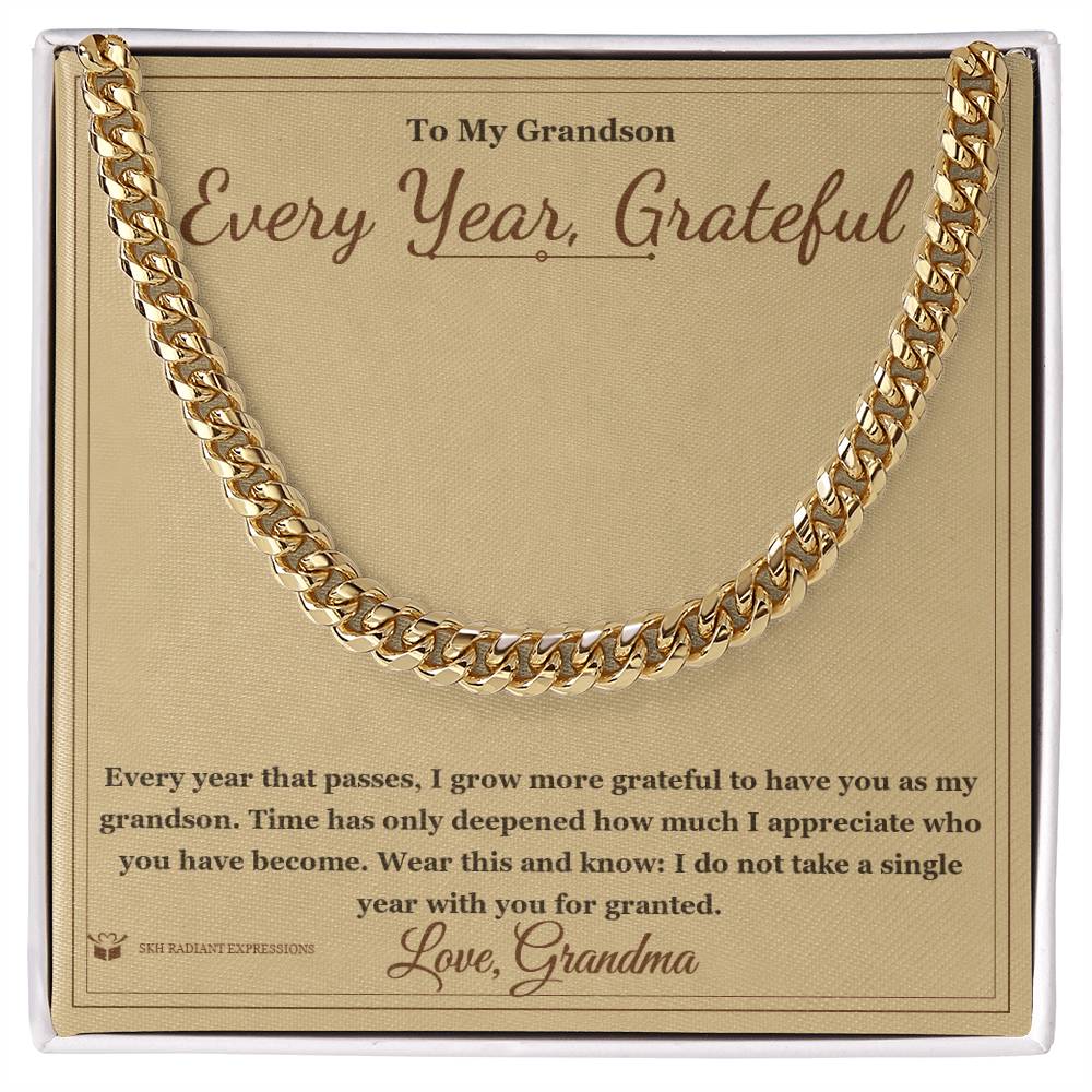 Every Year, Grateful - Cuban Link Chain for Grandson - personalized keepsake gift from SKH Radiant Expressions