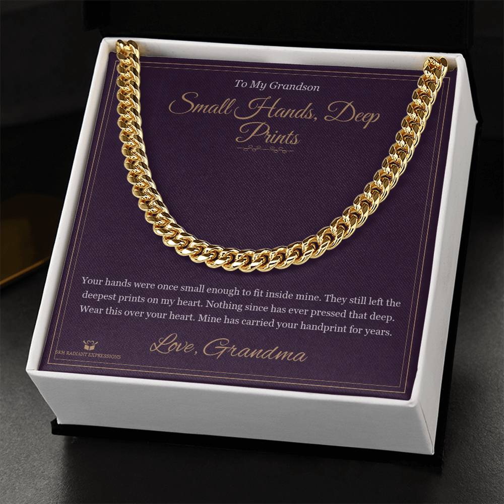 Small Hands, Deep Prints - Cuban Link Chain for Grandson - personalized keepsake gift from SKH Radiant Expressions