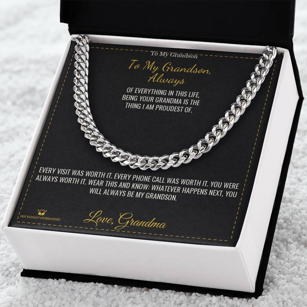 Engraved Cuban Link Chain with message for grandson