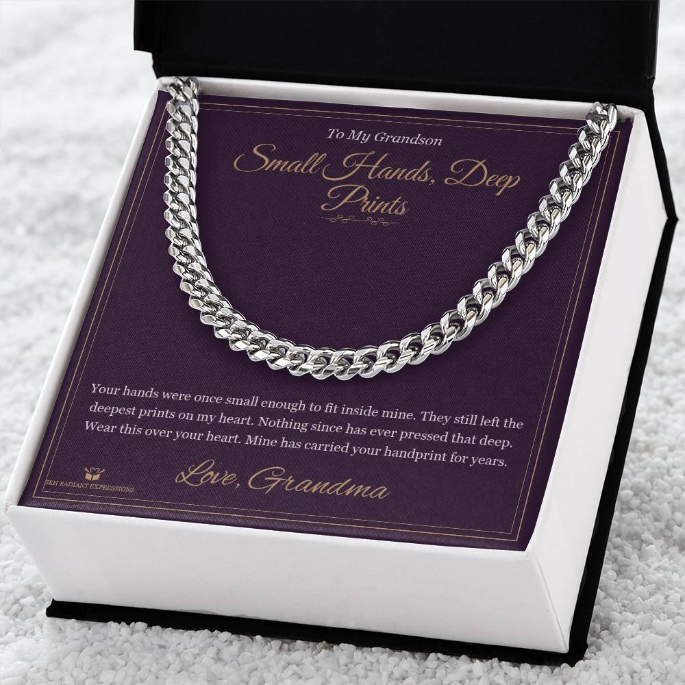 Small Hands, Deep Prints - Cuban Link Chain for Grandson - personalized keepsake gift from SKH Radiant Expressions