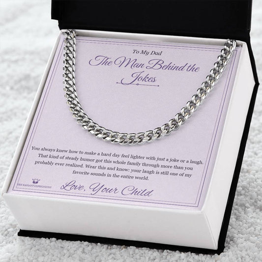 The Man Behind the Jokes - Cuban Link Chain for Stepdad - personalized keepsake gift from SKH Radiant Expressions