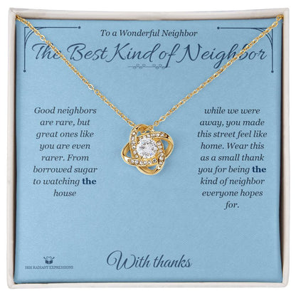 Custom name-personalized Love Knot Necklace gift for neighbor