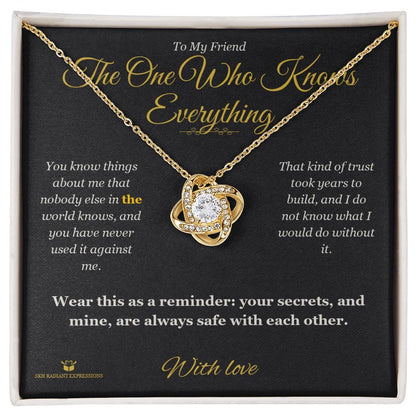 Engraved Love Knot Necklace with message for friend