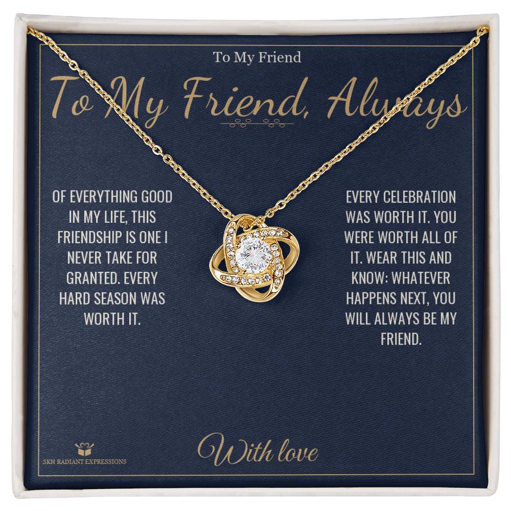Engraved Love Knot Necklace with message for friend