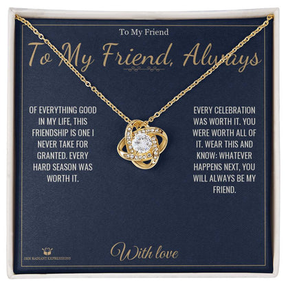 Engraved Love Knot Necklace with message for friend