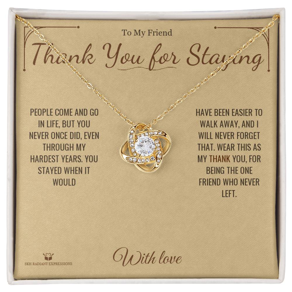 Engraved Love Knot Necklace with message for friend