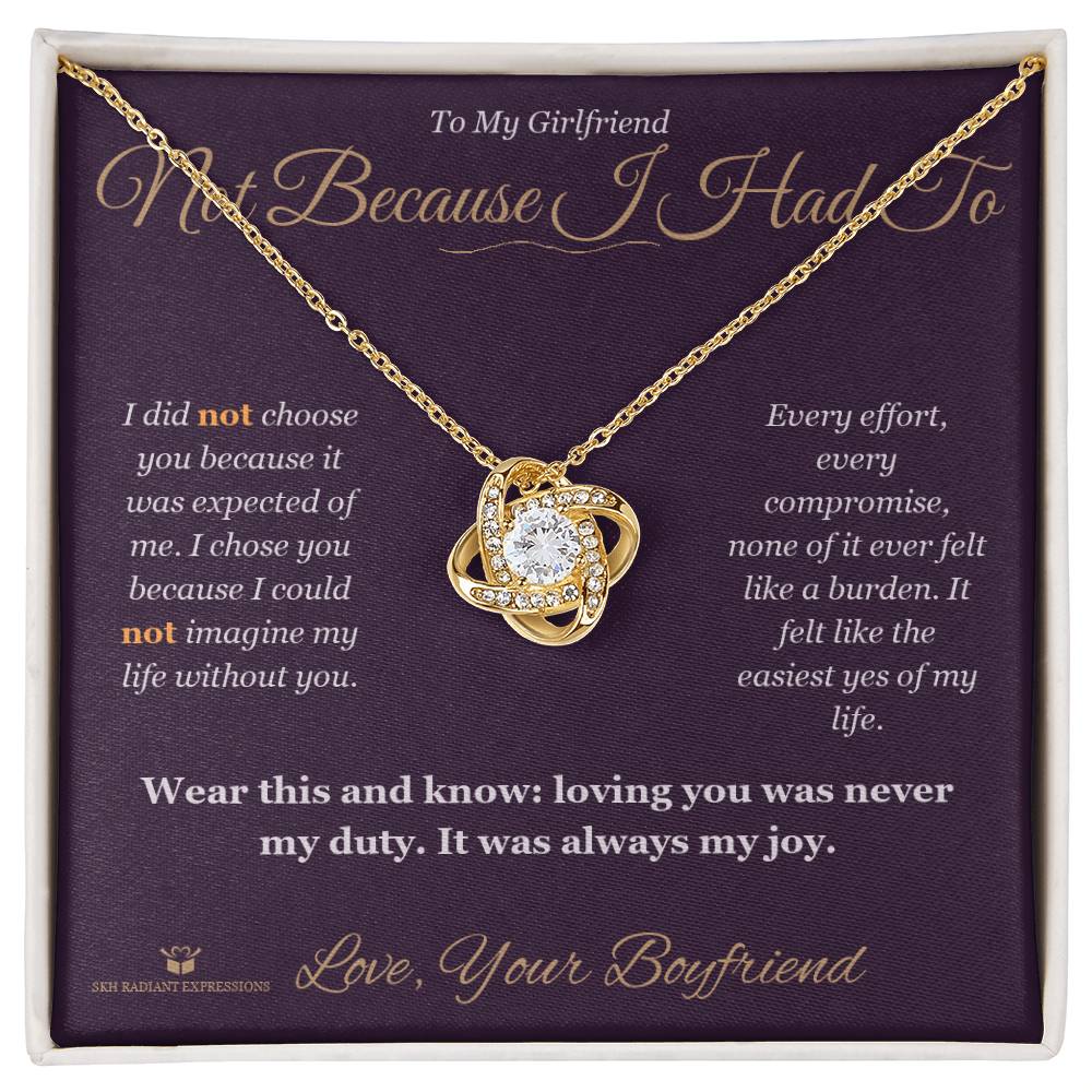 Engraved Love Knot Necklace with message for girlfriend