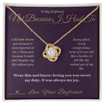 Engraved Love Knot Necklace with message for girlfriend