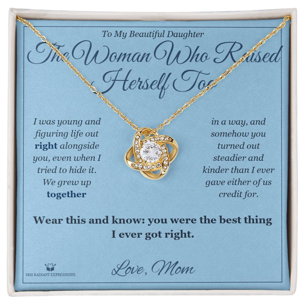 Love Knot Necklace engraved with your own words for daughter