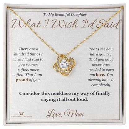 Love Knot Necklace engraved with your own words for daughter