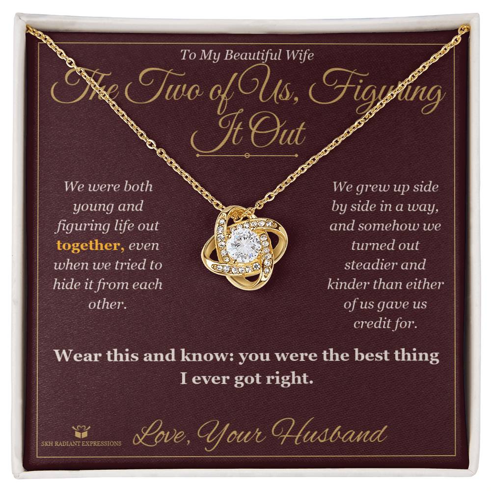 Love Knot Necklace engraved with your own words for wife