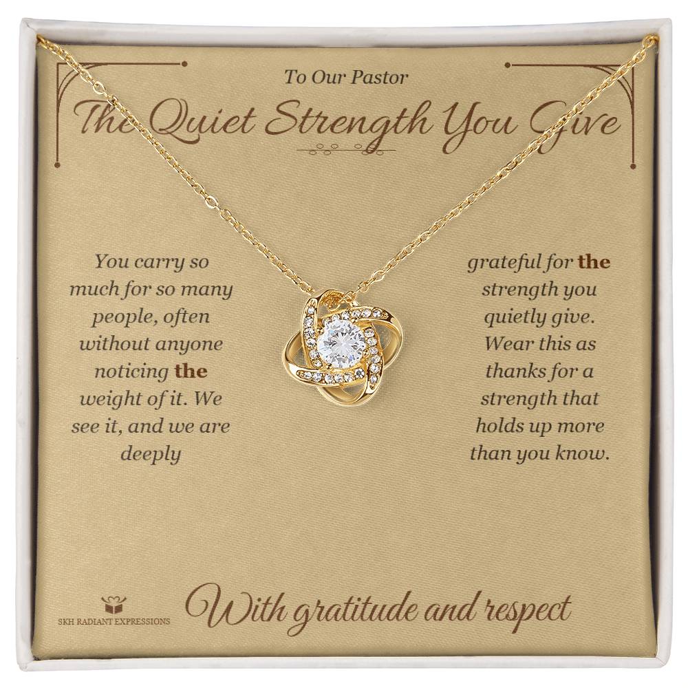Engraved Love Knot Necklace with message for pastor