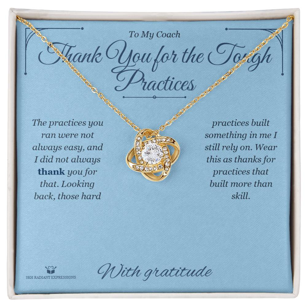 Engraved Love Knot Necklace with message for coach