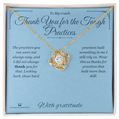 Engraved Love Knot Necklace with message for coach