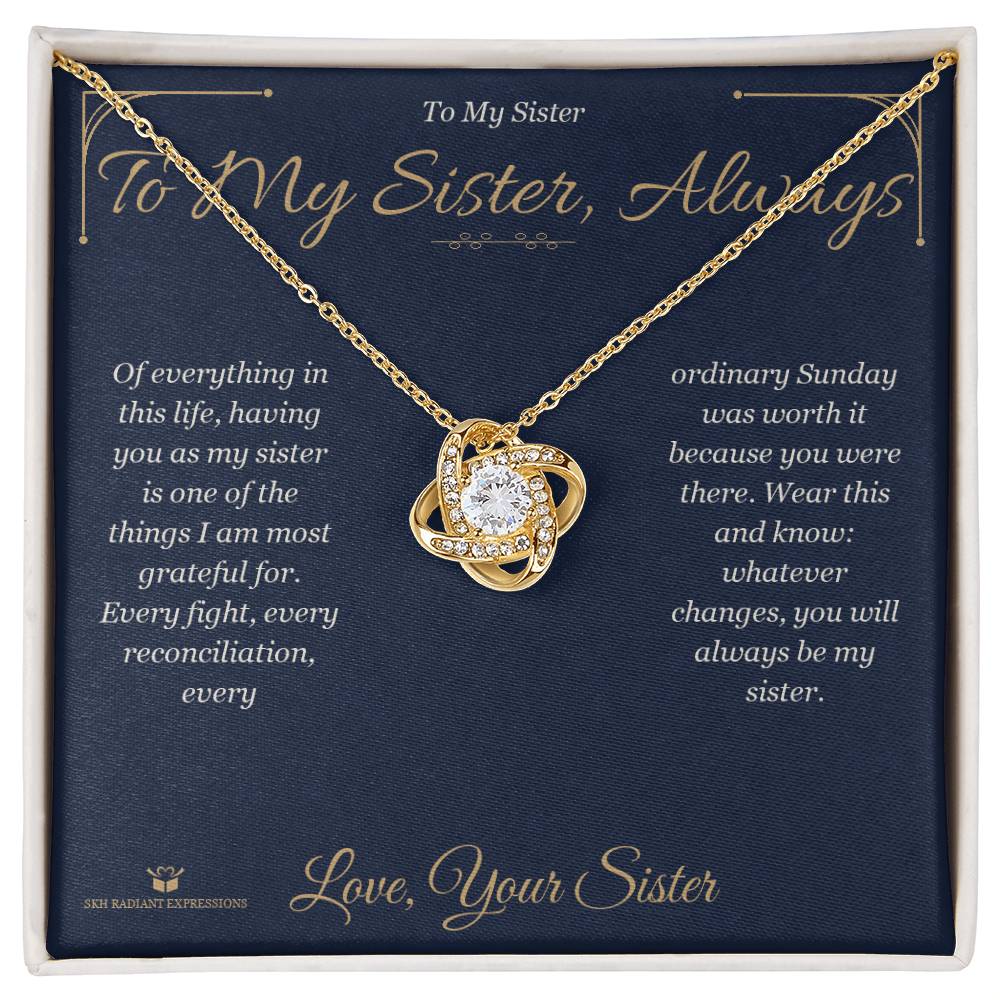 Love Knot Necklace engraved with your own words for sister