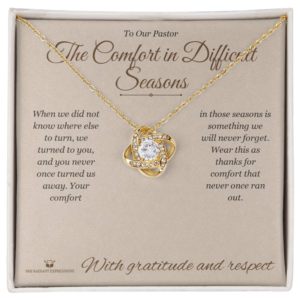 Engraved Love Knot Necklace with message for pastor