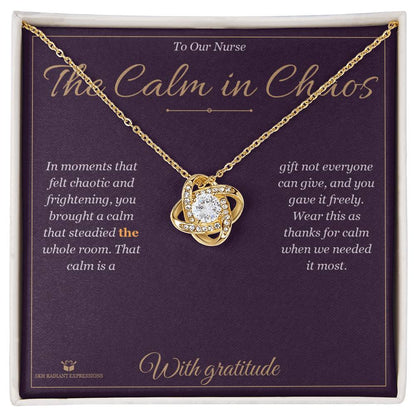 Engraved Love Knot Necklace with message for nurse