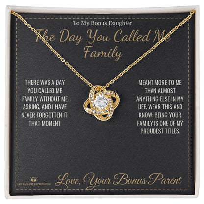 Engraved Love Knot Necklace with message for stepdaughter