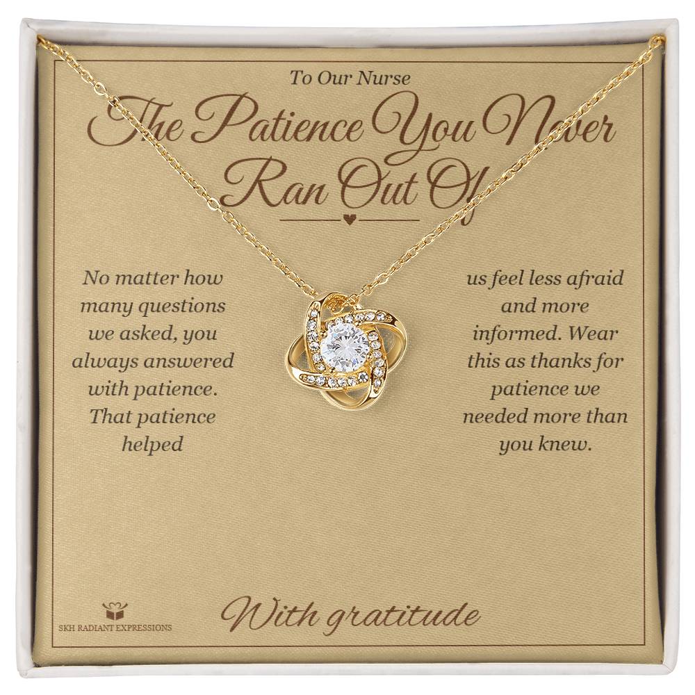 Engraved Love Knot Necklace with message for nurse